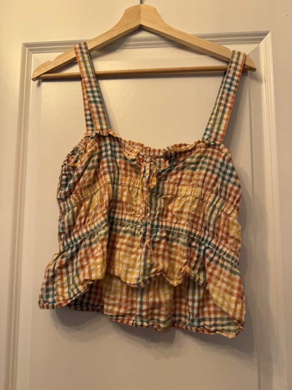 Madewell Gingham Plaid Tiered Cropped Tank Sz S